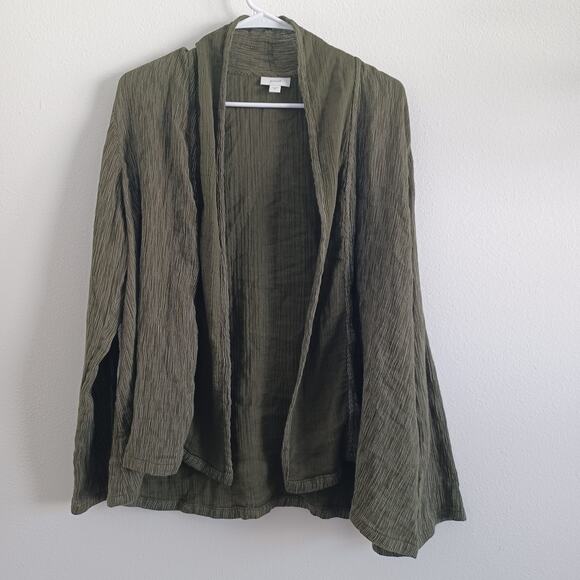 Pure J Jill Topper Cardigan Cotton Gauze Women M Boho Lagenlook Olive Green Flow - Picture 1 of 7